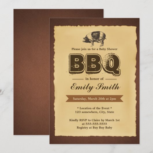  Baby shower Pig Roast BBQ Party Kaart (Voorkant / Achterkant)