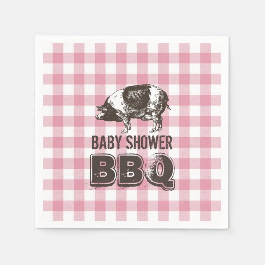 Baby shower Pig Roast BBQ Pink Gingham Servetten (Voorkant)