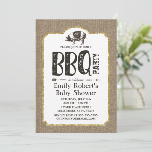 Baby shower Pig Roast BBQ Rustic Burlap Kaart (Staand voorkant)