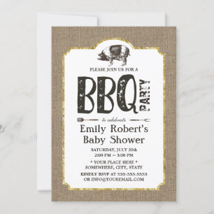 Baby shower Pig Roast BBQ Rustic Burlap Kaart