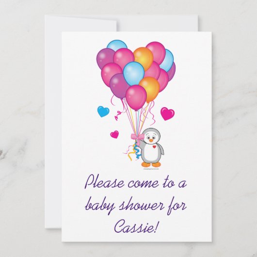 Baby shower Pinguïn met ballonnen Kaart (Voorkant)