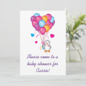 Baby shower Pinguïn met ballonnen Kaart (Staand voorkant)