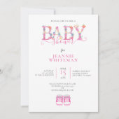 BABY SHOWER, PINK BOOTIES, PINK FLORAL KAART (Voorkant)