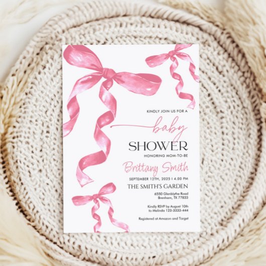Baby shower Pink Bow Invitation Kaart
