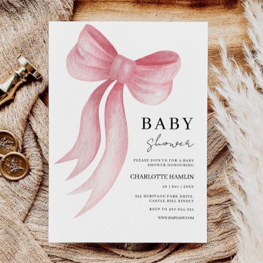 Baby shower Pink Bow Invitation Kaart