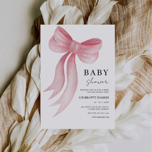 Baby shower Pink Bow Invitation Kaart