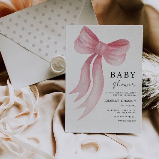 Baby shower Pink Bow Invitation Kaart