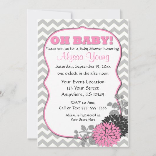 Baby shower Pink Floral Chevron Kaart (Voorkant)