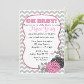 Baby shower Pink Floral Chevron Kaart (Staand voorkant)
