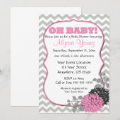 Baby shower Pink Floral Chevron Kaart (Voorkant / Achterkant)