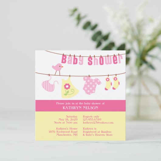 Baby shower Pink Girl Uitnodiging (Staand voorkant)