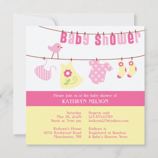 Baby shower Pink Girl Uitnodiging (Voorkant)