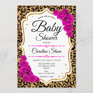 Baby shower - Pink Gold Leopard Print Kaart