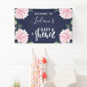 Baby shower Pink Peony Navy Blue Welkom Spandoek (Insitu)