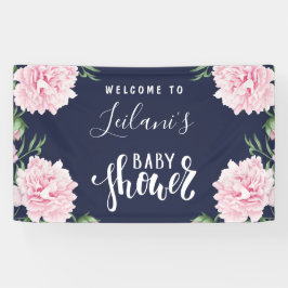 Baby shower Pink Peony Navy Blue Welkom Spandoek