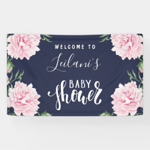 Baby shower Pink Peony Navy Blue Welkom Spandoek