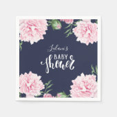 Baby shower Pink Pony Floral Navy Blue Servet (Voorkant)