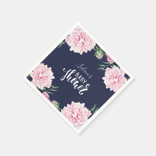 Baby shower Pink Pony Floral Navy Blue Servet (Hoek)