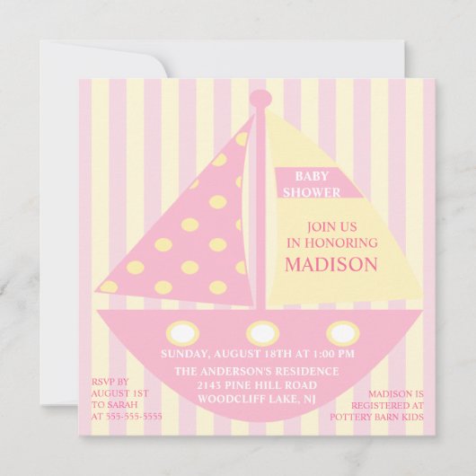 Baby shower PINK SAILBOAT Kaart (Voorkant)