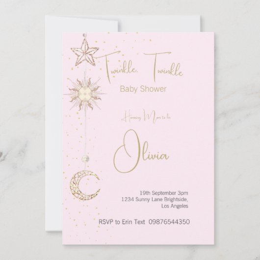 Baby shower Pink Stars Moon Twinkle Kaart (Voorkant)
