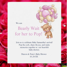 baby shower pink teddy wijn etiket