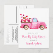 Baby shower Pink Truck Hearts Uitnodiging Briefkaart (Voorkant / Achterkant)