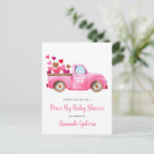 Baby shower Pink Truck Hearts Uitnodiging Briefkaart (Staand voorkant)