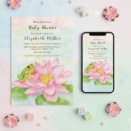 Baby Shower Pink Waterlily & Tree Frog Kaart