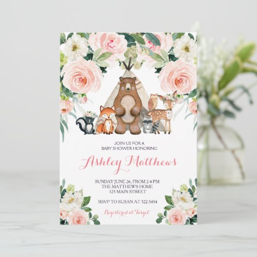 Baby shower Pink Woodland Kaart (Staand voorkant)