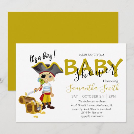 Baby shower piratenjongen aankondiging (Voorkant / Achterkant)