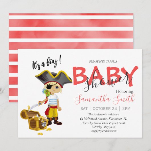 Baby shower piratenjongen Aankondiging (Voorkant / Achterkant)
