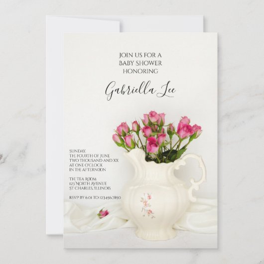 Baby shower pitcher en roze rozen kaart (Voorkant)