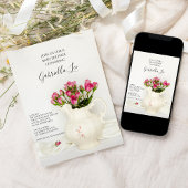 Baby shower pitcher en roze rozen kaart