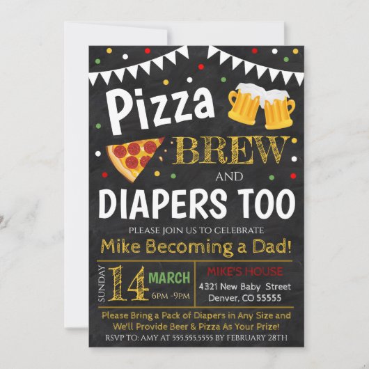Baby shower Pizza en Beer Kaart (Voorkant)