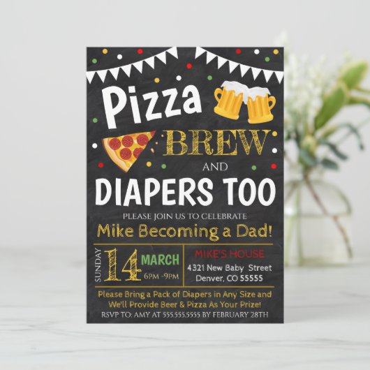 Baby shower Pizza en Beer Kaart (Staand voorkant)