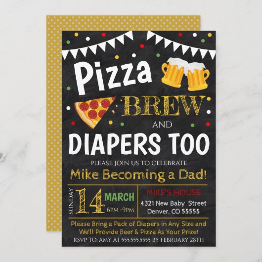 Baby shower Pizza en Beer Kaart (Voorkant / Achterkant)