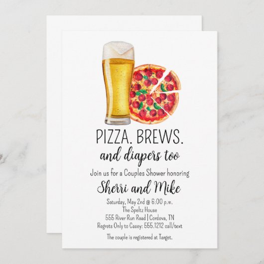 Baby shower Pizza en Beer Kaart (Voorkant / Achterkant)