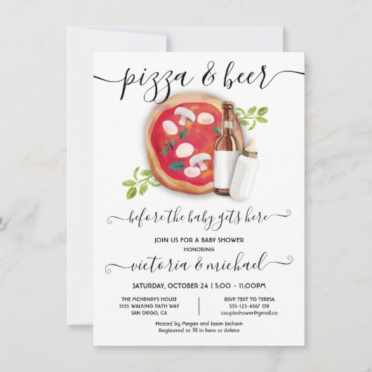 Baby shower Pizza en Beer Kaart (Voorkant)