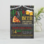 Baby shower Pizza en Beer Kaart (Staand voorkant)