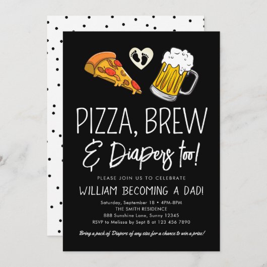 Baby shower Pizza en Beer Kaart (Voorkant / Achterkant)