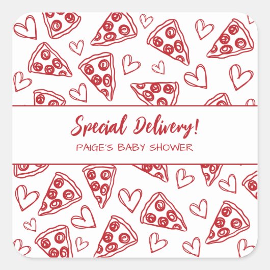 Baby shower Pizza Party Italiaans Speciale Aanbied Vierkante Sticker (Voorkant)
