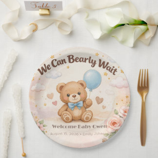 Baby Shower Plates | Bear Balloon Theme Papieren Bordje