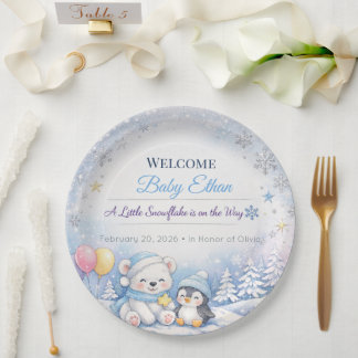 Baby Shower Plates | Snowflake Winter Theme Papieren Bordje