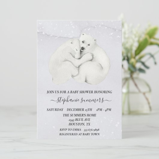 Baby shower Polar Beer Cubs Winter Waterverf Kaart (Staand voorkant)