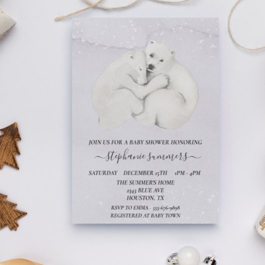 Baby shower Polar Beer Cubs Winter Waterverf Kaart
