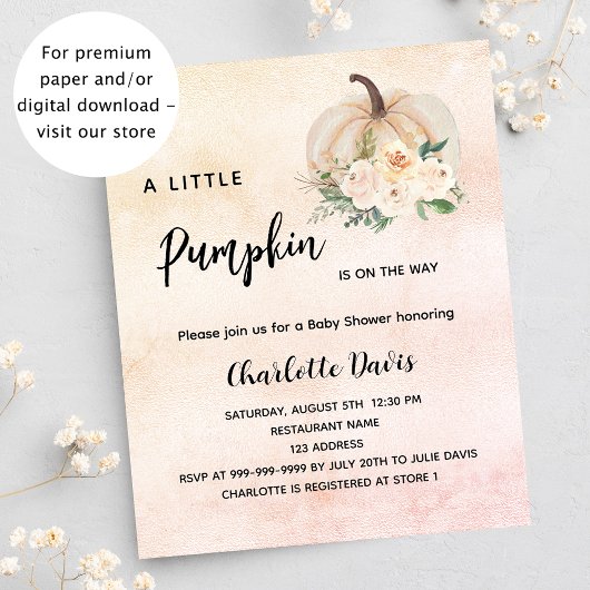 Baby shower pompoen bloem crème uitnodiging