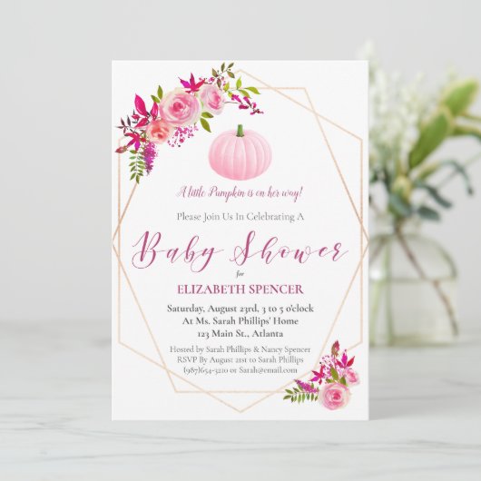 Baby shower pompoen bloemige geometrisch kaart (Staand voorkant)