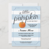 Baby shower Pompoen Blue Boy Stripe Oogst Uitnodig Kaart (Voorkant)
