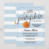 Baby shower Pompoen Blue Boy Stripe Oogst Uitnodig Kaart (Voorkant / Achterkant)