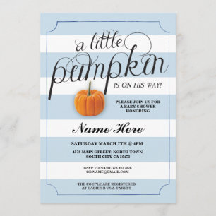 Baby shower Pompoen Blue Boy Stripe Oogst Uitnodig Kaart
